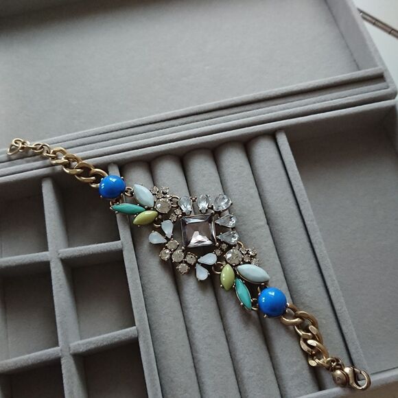 J. Crew Rhinestone blue/ green statement Bracelet - Picture 1 of 11